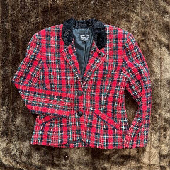 Carole Little St. Tropez West Size 8 Red Tartan Blazer IMMACULATE - Picture 1 of 8